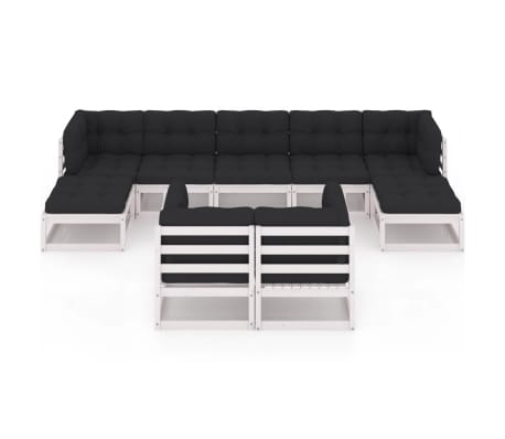 vidaXL 9-tlg. Garten-Lounge-Set mit Kissen Wei&szlig; Massivholz Kiefer