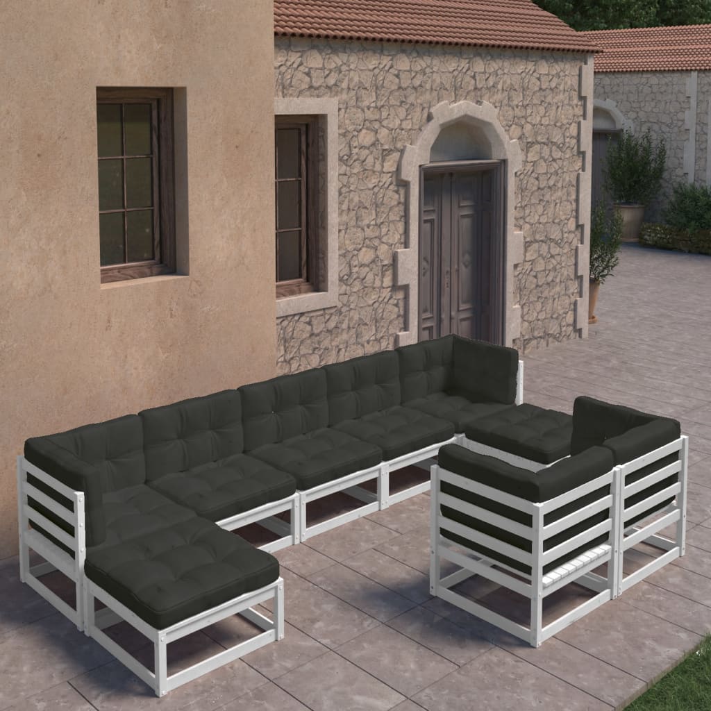 vidaXL 9-tlg. Garten-Lounge-Set mit Kissen Weiß Massivholz Kiefer