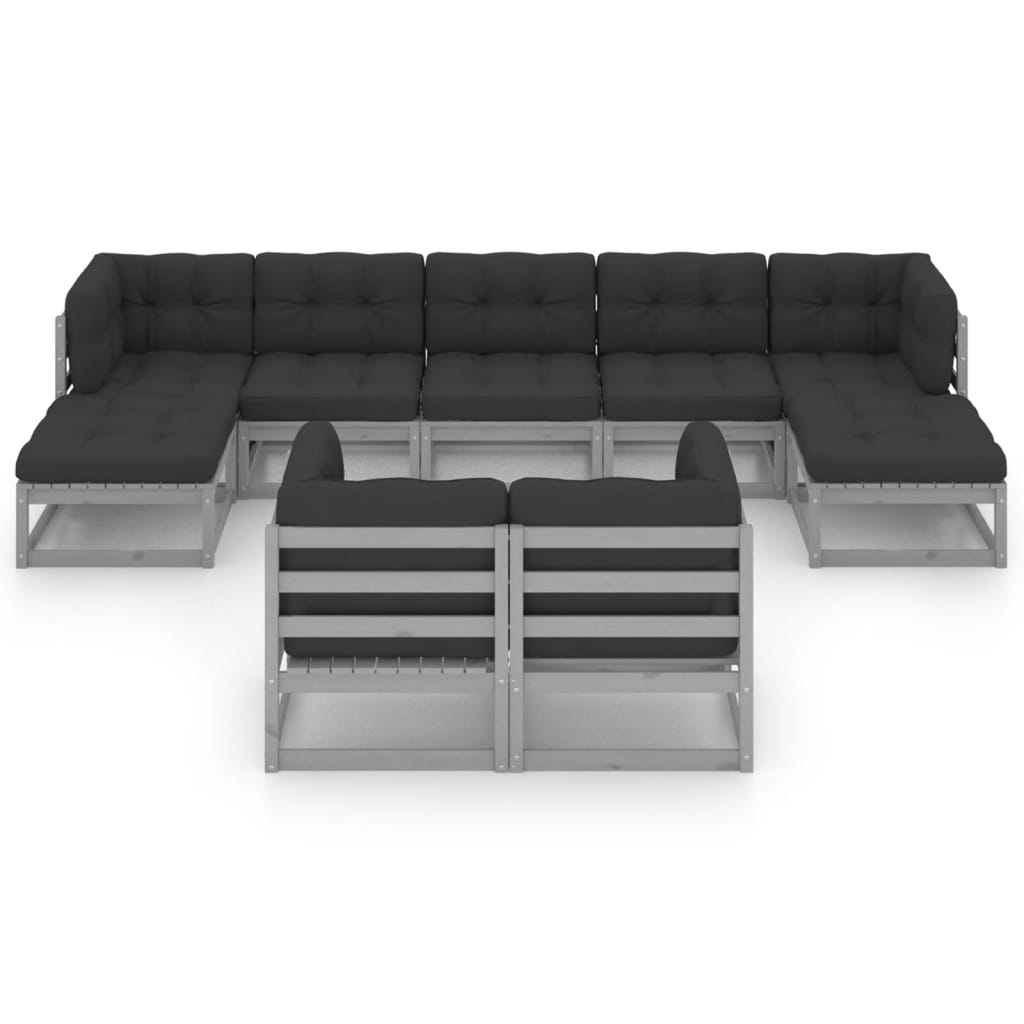 vidaXL 9-delige Loungeset met kussens massief grenenhout grijs afbeelding