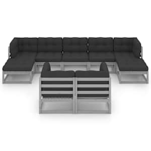 vidaXL Salon de jardin 9 pcs avec coussins Gris Bois de pin massif