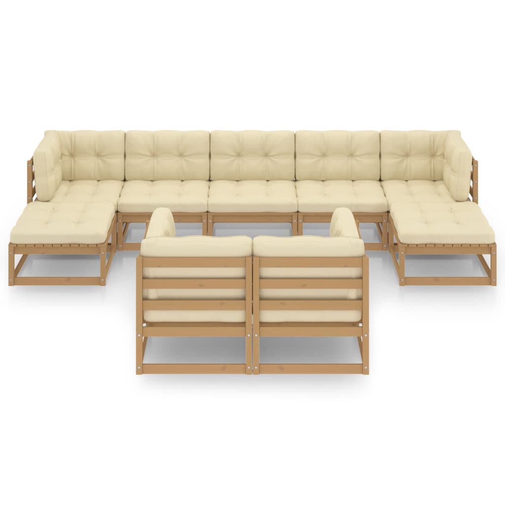 

vidaXL 9-delige Loungeset met kussens massief grenenhout honingbruin
