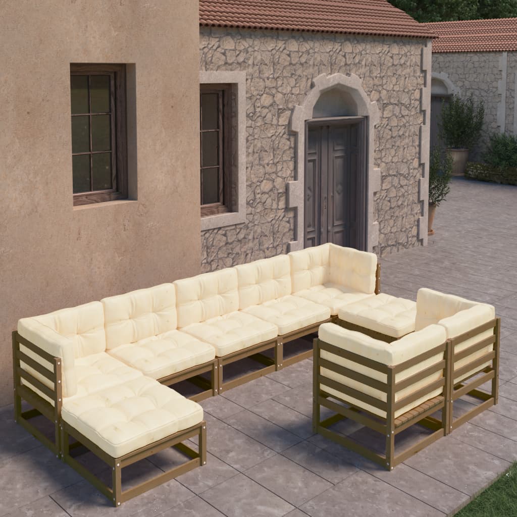 vidaXL 9-tlg Garten-Lounge-Set mit Kissen Honigbraun Massivholz Kiefer