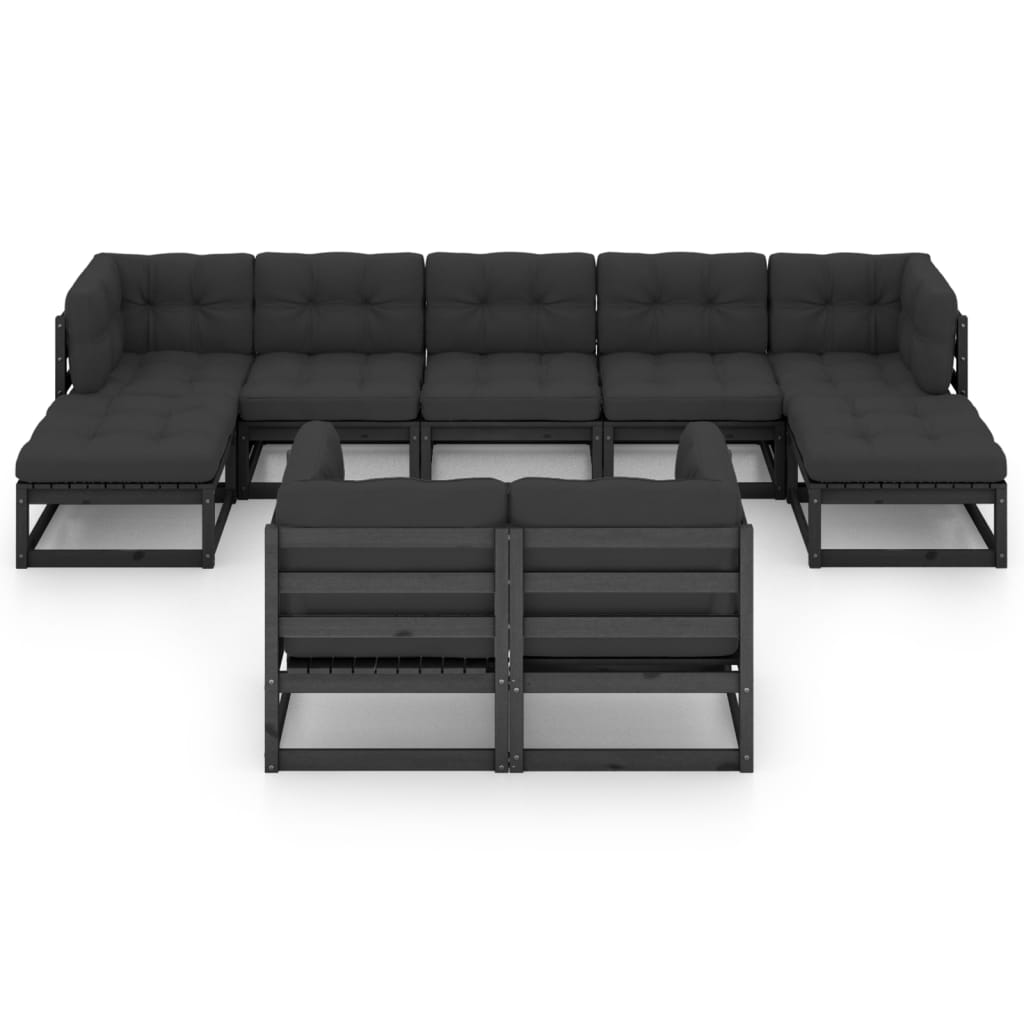 vidaXL 9 Piece Garden Lounge Set with Cushions Black Solid Wood Pine