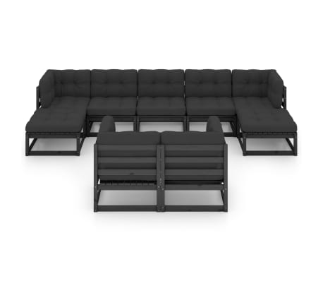 vidaXL 9 Piece Garden Lounge Set with Cushions Black Solid Wood Pine