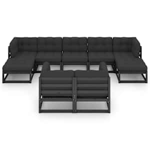 vidaXL Sodo komplektas su pagalvėmis, 9 dalių, juodas, pu&scaron;ies masyvas