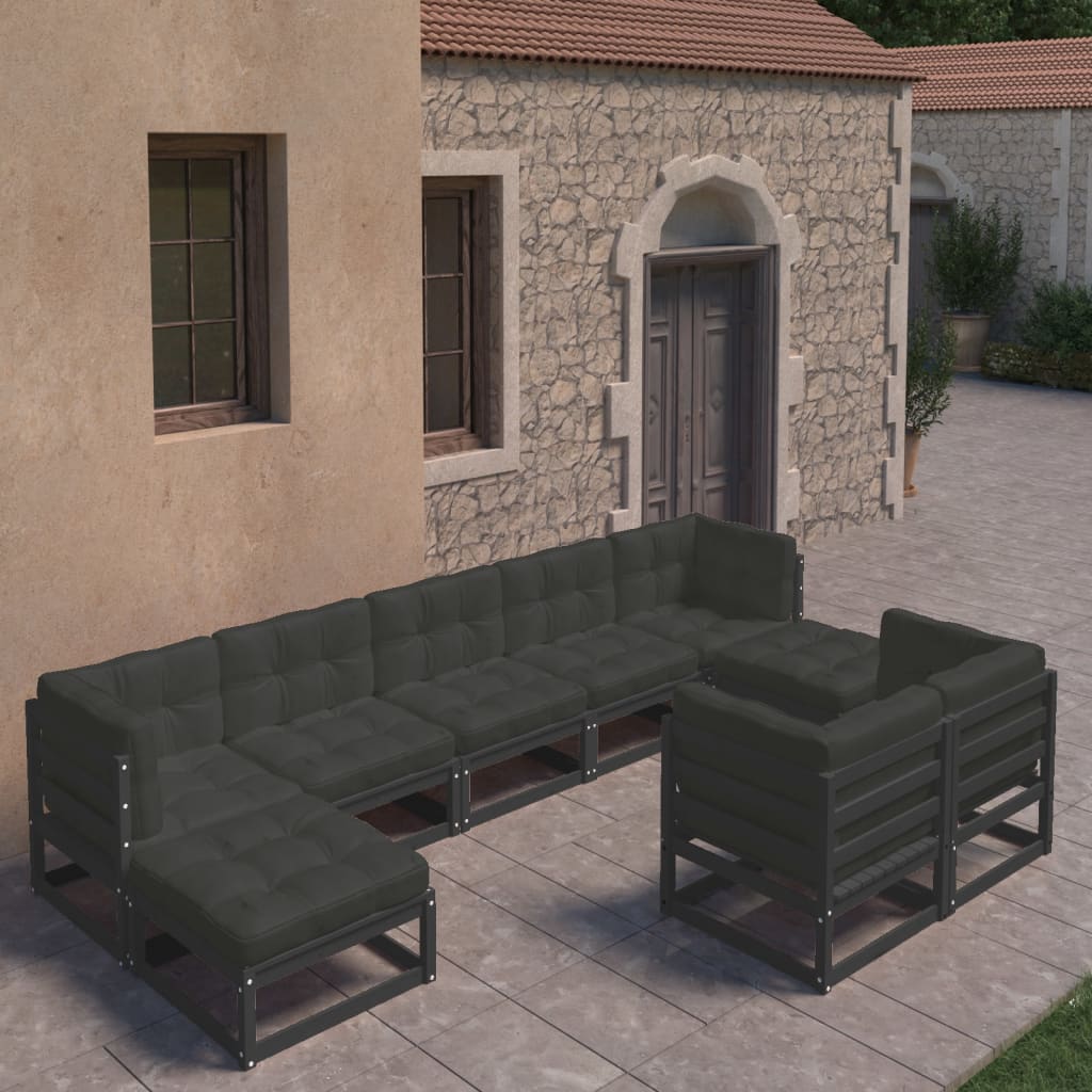 Set mobilier grădină cu perne, 9 piese, lemn masiv de pin
