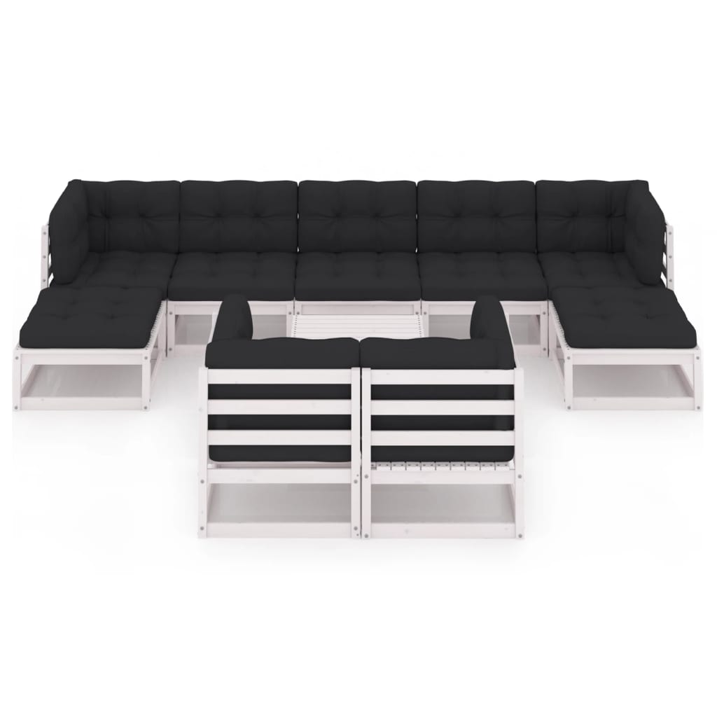 vidaXL 10-delige Loungeset met kussens massief grenenhout wit afbeelding
