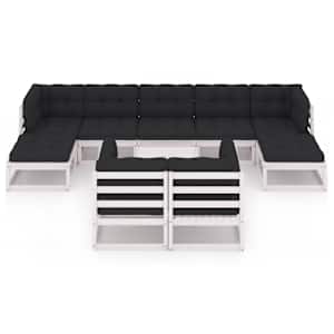 vidaXL Salon de jardin 10 pcs avec coussins Blanc Bois de pin massif