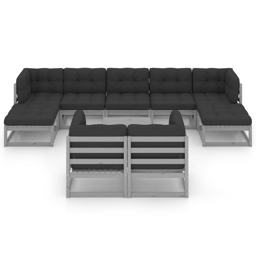 

vidaXL 10-delige Loungeset met kussens massief grenenhout grijs