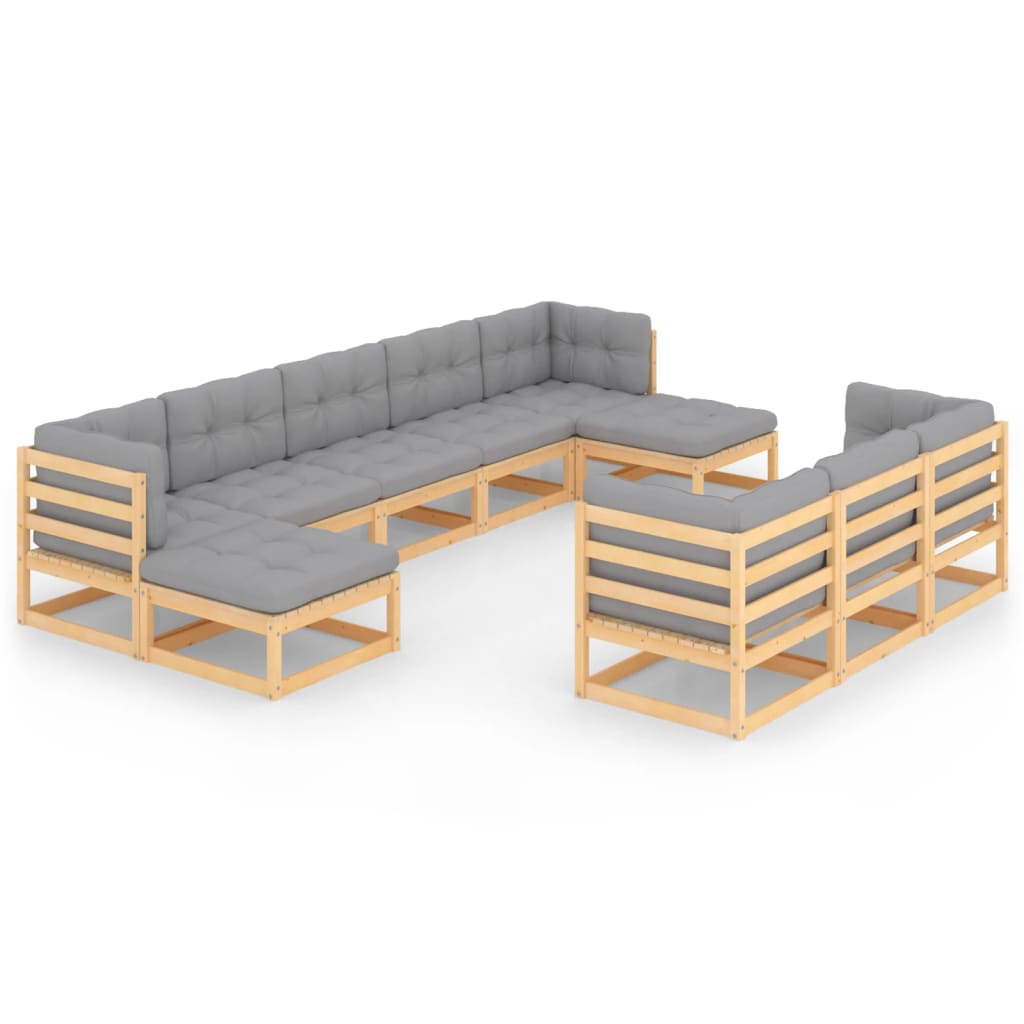

vidaXL 10 Piece Patio Lounge Set with Cushions Solid Pinewood