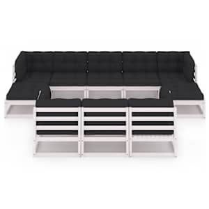 vidaXL عدد 10 قطع طقم جلسة حديقة مع وسائد خشب صنوبر صلب أبيض