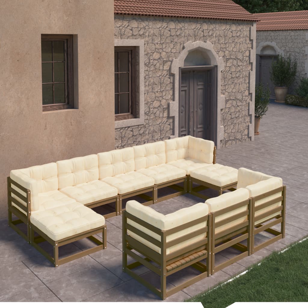 vidaXL 10-tlg. Garten-Lounge-Set mit Kissen Honigbraun Massivholz