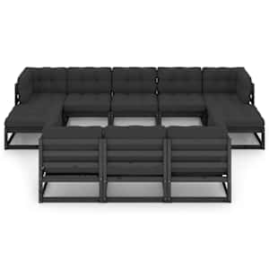 vidaXL 10-cz. zestaw wypoczynkowy do ogrodu, z poduszkami, czarny