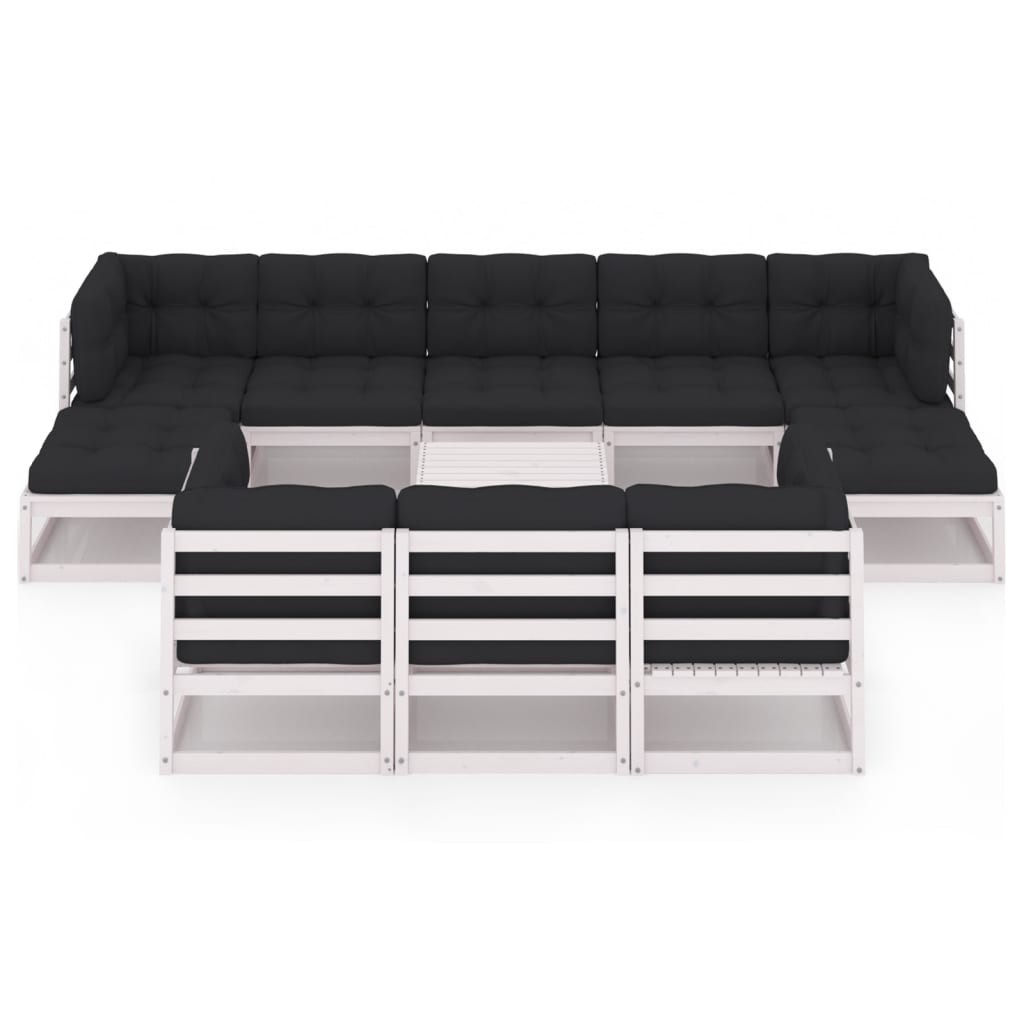 

vidaXL 11-delige Loungeset met kussens massief grenenhout wit