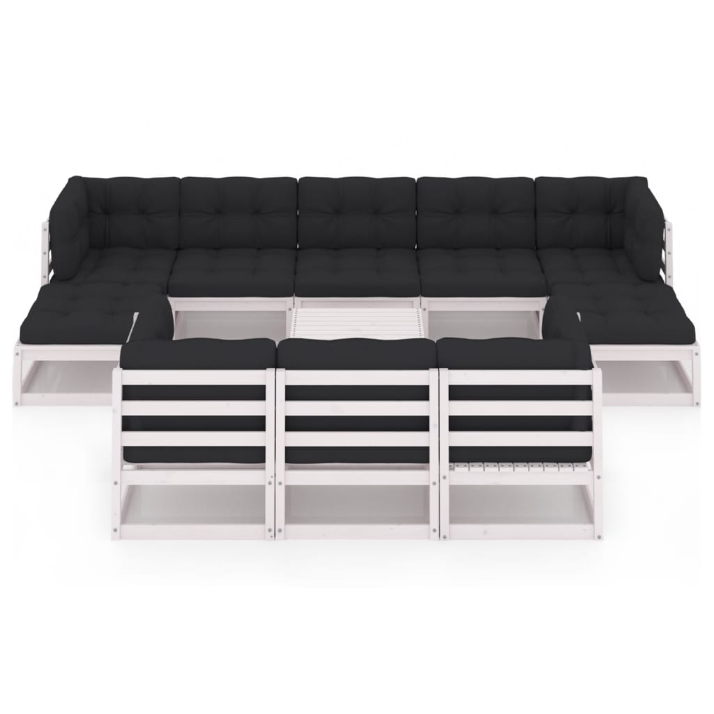 vidaXL 11-delige Loungeset met kussens massief grenenhout wit afbeelding