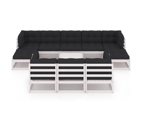 vidaXL 11-delige Loungeset met kussens massief grenenhout wit