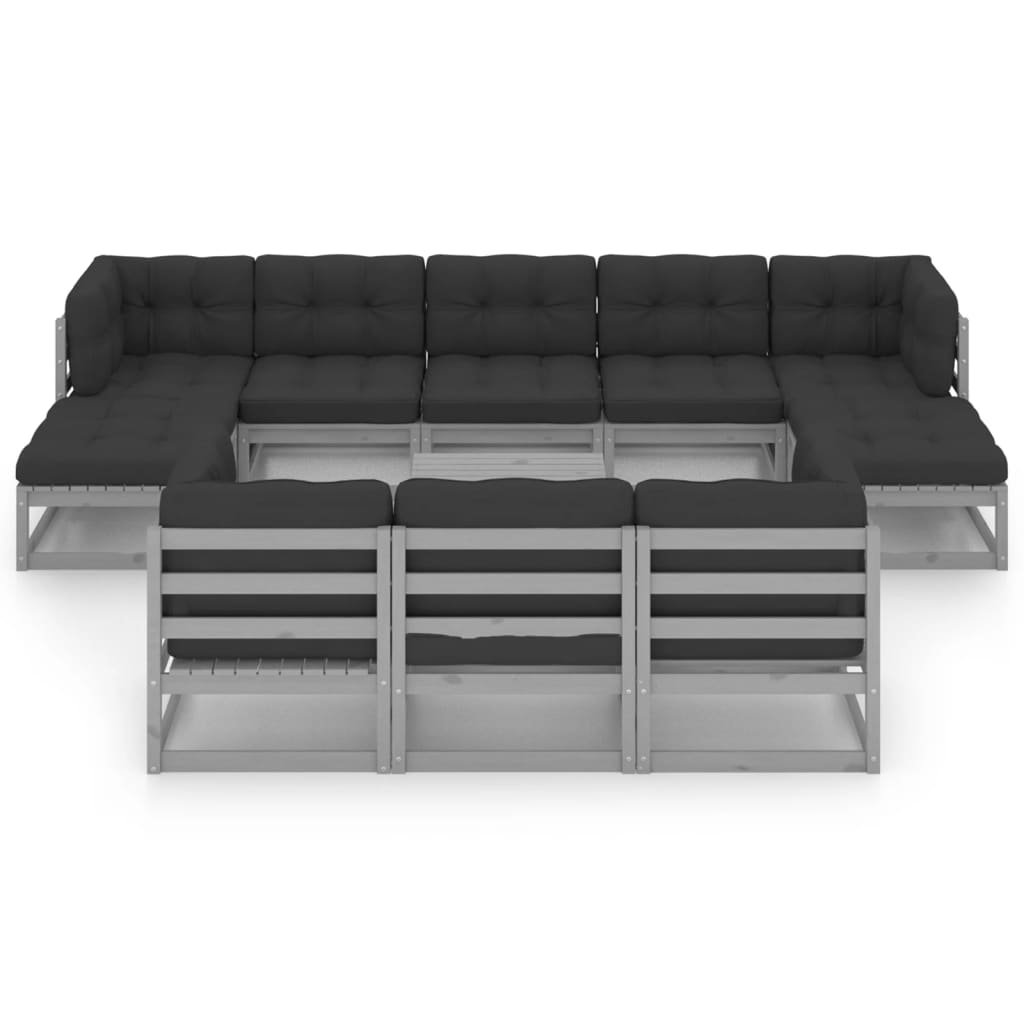 

vidaXL 11-delige Loungeset met kussens massief grenenhout grijs