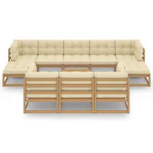 vidaXL Sodo komplektas su pagalvėlėmis, 11 dalių, medaus rudas, pu&scaron;is