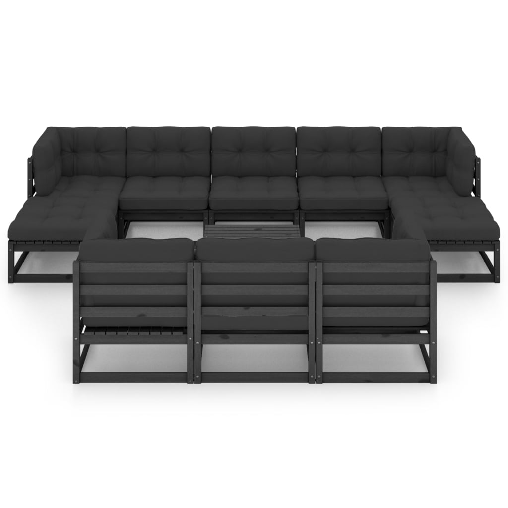 vidaXL 11-delige Loungeset met kussens massief grenenhout zwart afbeelding