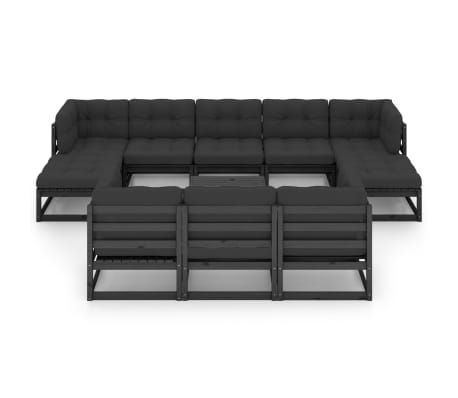 vidaXL 11-osainen Puutarhasohvasarja tyynyill&auml; musta t&auml;ysi m&auml;nty