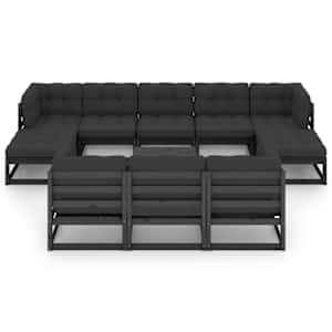 vidaXL 11-osainen Puutarhasohvasarja tyynyill&auml; musta t&auml;ysi m&auml;nty