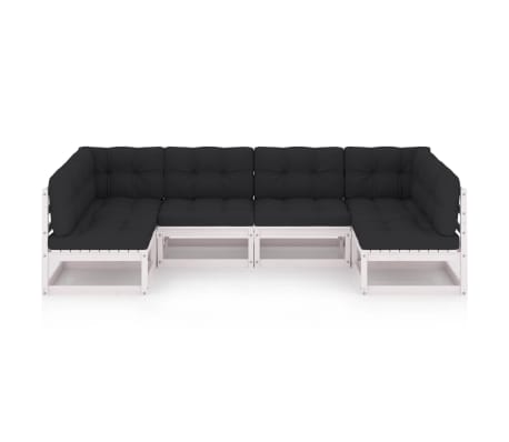 vidaXL 6 pcs conjunto lounge jardim c/ almofad&otilde;es pinho maci&ccedil;o branco
