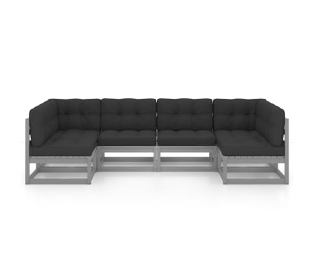 vidaXL 6 Parta Gar&eth;s&oacute;fasett me&eth; Sessum Gr&aacute;tt Gegnheill Furuvi&eth;ur