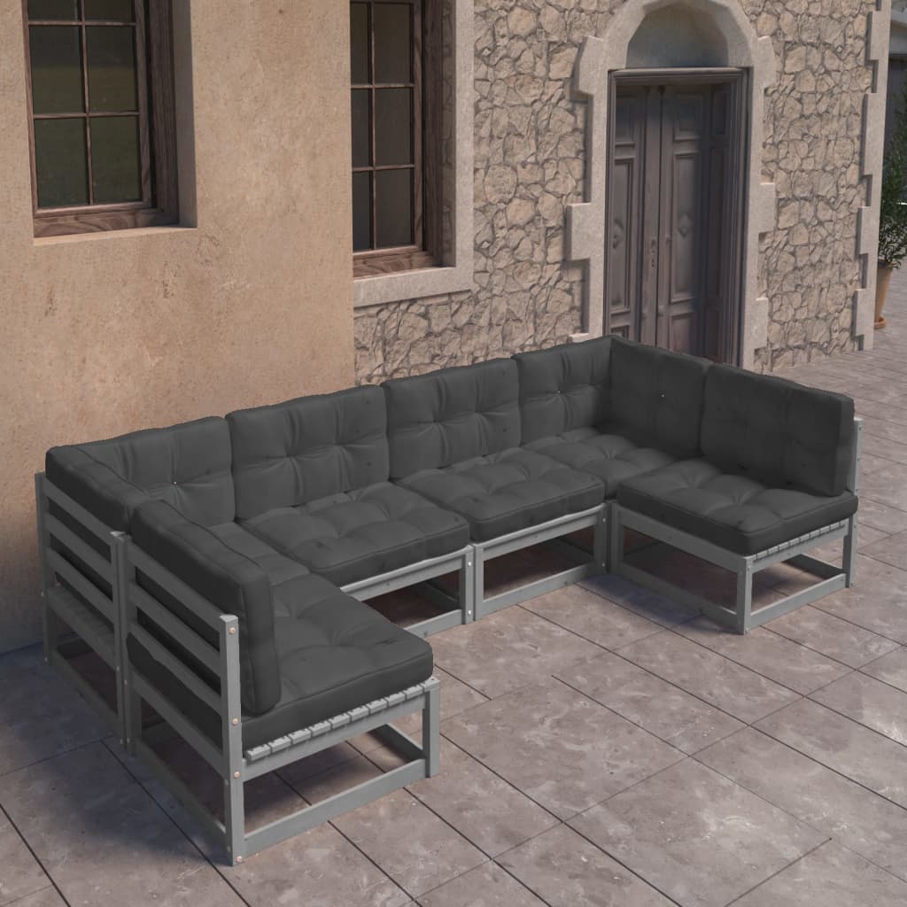 vidaXL 6-tlg. Garten-Lounge-Set mit Kissen Grau Massivholz Kiefer