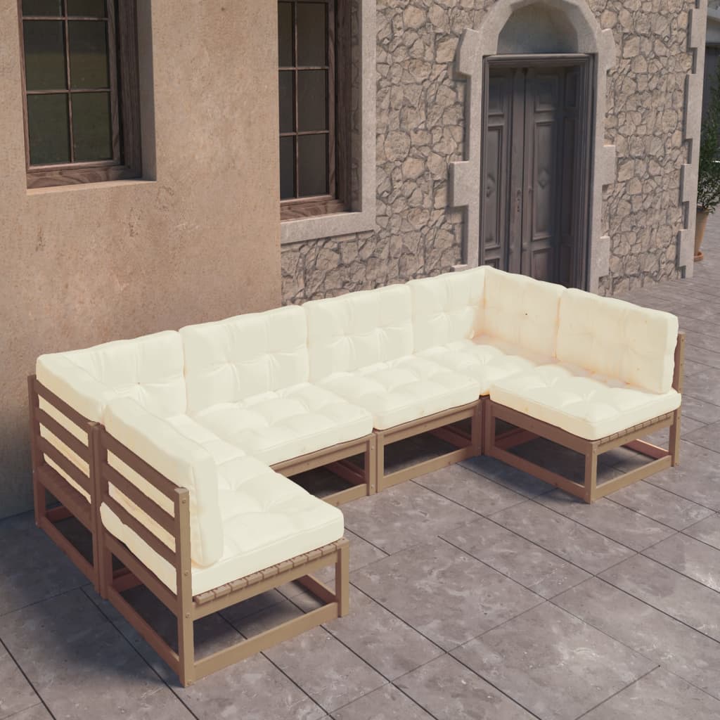 vidaXL 6-tlg Garten-Lounge-Set mit Kissen Honigbraun Massivholz Kiefer