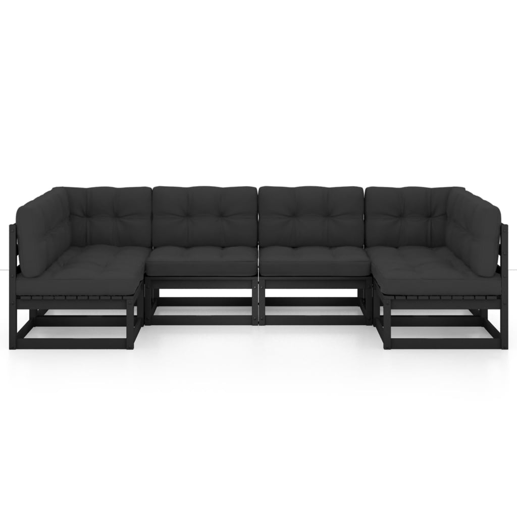 

vidaXL 6-delige Loungeset met kussens massief grenenhout zwart