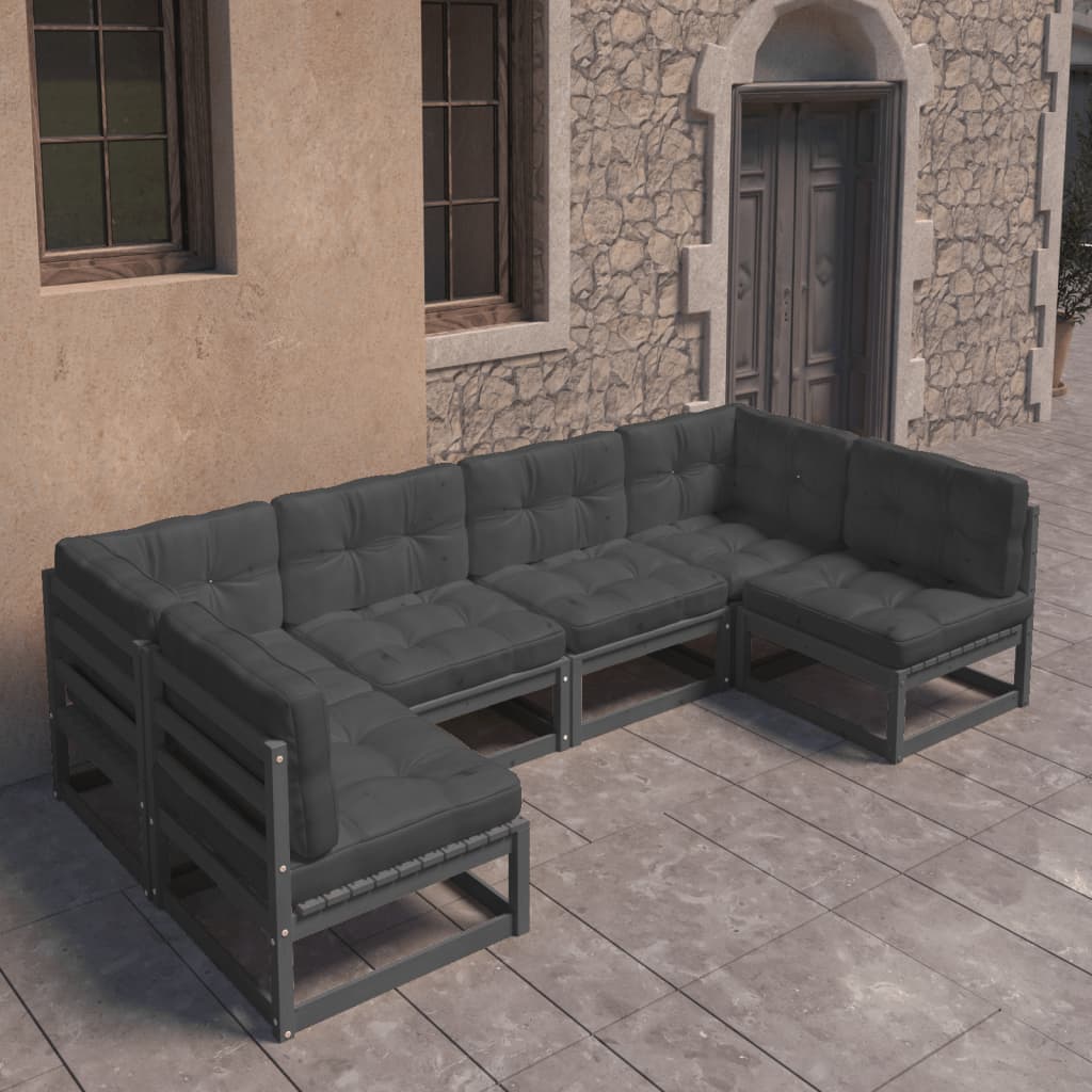 vidaXL 6-tlg. Garten-Lounge-Set mit Kissen Schwarz Massivholz Kiefer