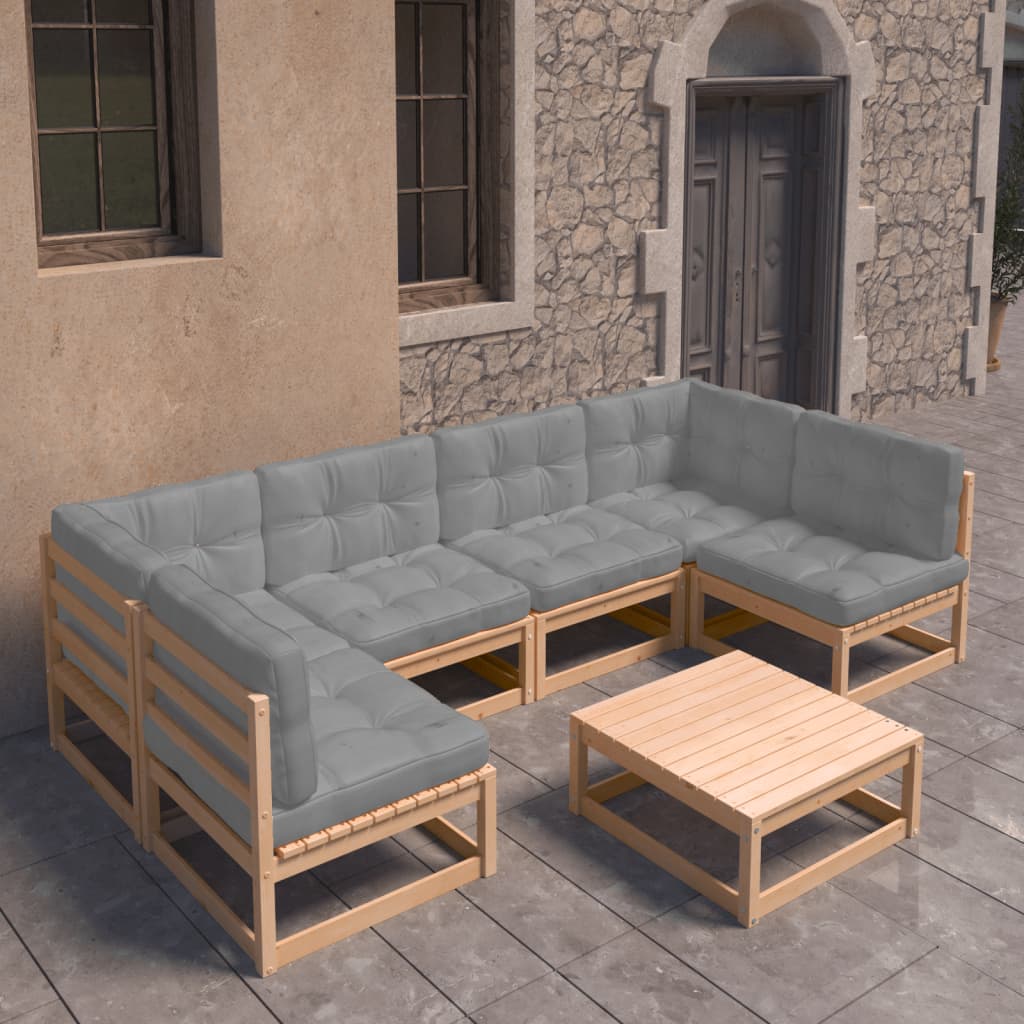 vidaXL 7-tlg. Garten-Lounge-Set mit Kissen Massivholz Kiefer