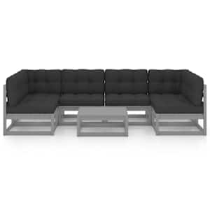 vidaXL Sodo komplektas su pagalvėmis, 7 dalių, pilkas, pu&scaron;ies masyvas