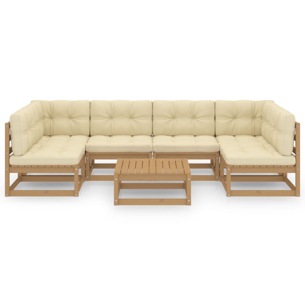 

vidaXL 7-delige Loungeset met kussens massief grenenhout honingbruin