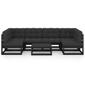 vidaXL 7-delige Loungeset met kussens massief grenenhout zwart
