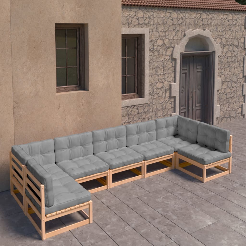 7-tlg. Garten-Lounge-Set mit Kissen Massivholz Kiefer