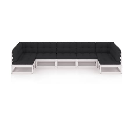 vidaXL عدد 7 قطع طقم جلسة حديقة مع وسائد خشب صنوبر صلب أبيض