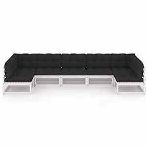 vidaXL عدد 7 قطع طقم جلسة حديقة مع وسائد خشب صنوبر صلب أبيض