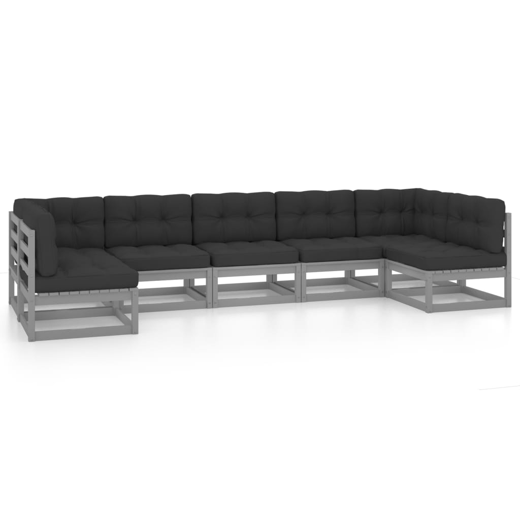 Thumbnail - vidaXL 7-tlg. Garten-Lounge-Set mit Kissen Grau Massivholz Kiefer