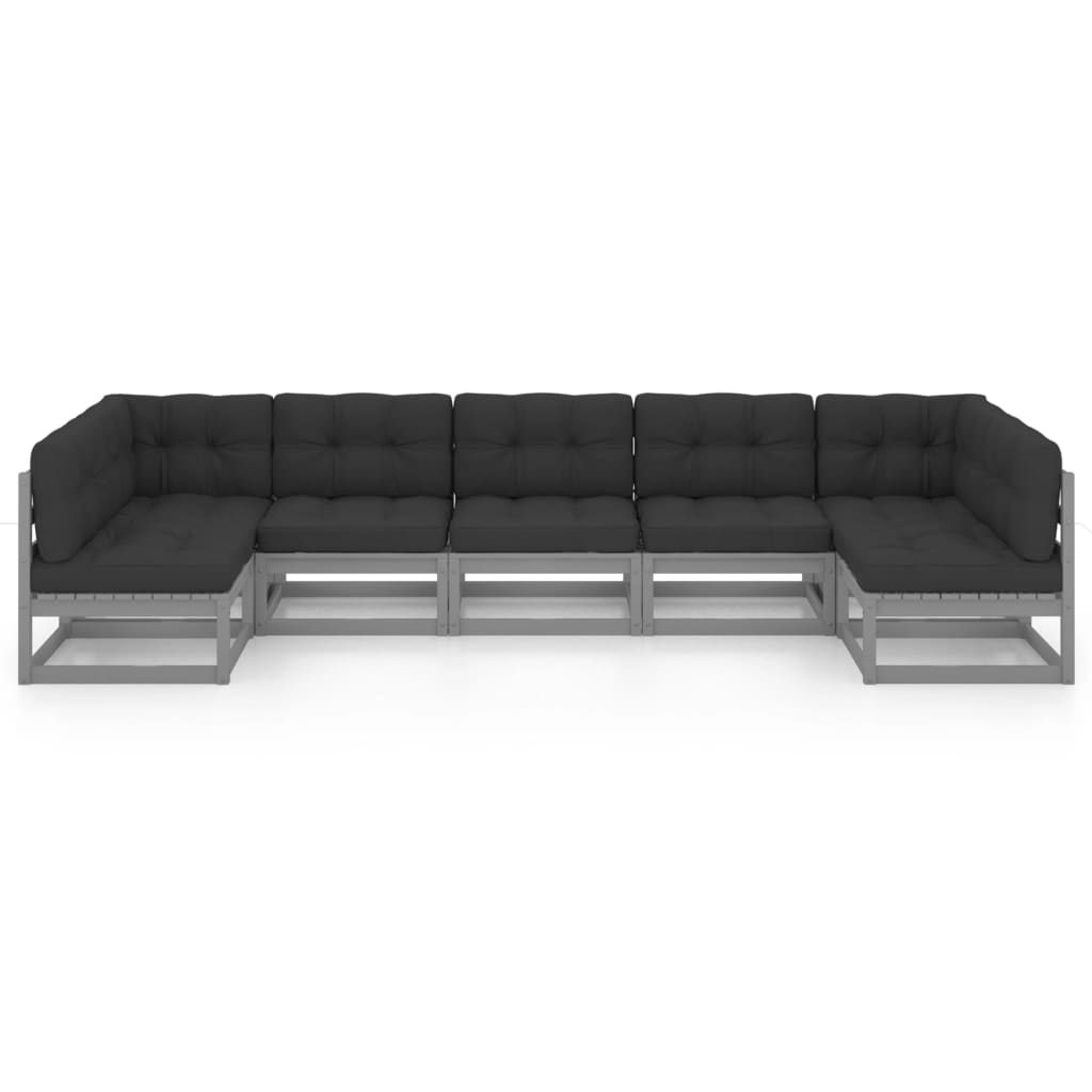 Thumbnail - vidaXL 7-tlg. Garten-Lounge-Set mit Kissen Grau Massivholz Kiefer