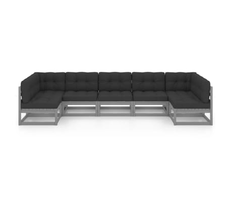 vidaXL 7-tlg. Garten-Lounge-Set mit Kissen Grau Massivholz Kiefer