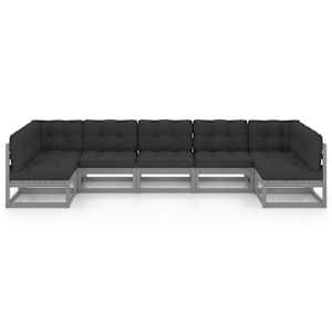 vidaXL 7-tlg. Garten-Lounge-Set mit Kissen Grau Massivholz Kiefer