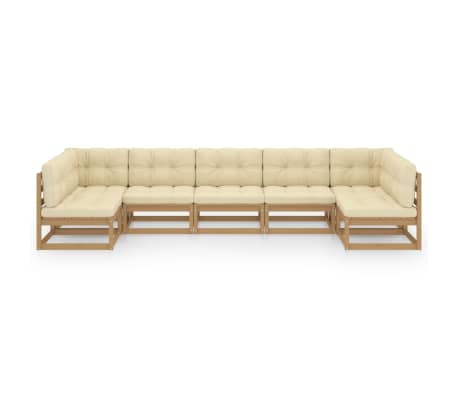 vidaXL 7-delige Loungeset met kussens massief grenenhout honingbruin