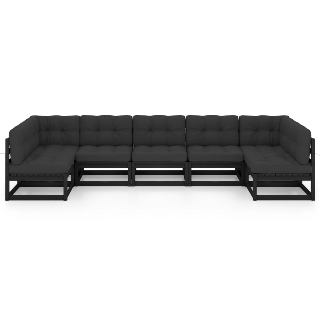 

vidaXL 7-delige Loungeset met kussens massief grenenhout zwart