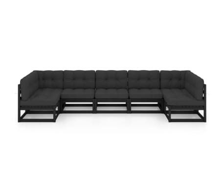 vidaXL 7 Parta Gar&eth;s&oacute;fasett me&eth; Sessum Svart Gegnheill Furuvi&eth;ur