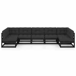 vidaXL 7 Parta Gar&eth;s&oacute;fasett me&eth; Sessum Svart Gegnheill Furuvi&eth;ur