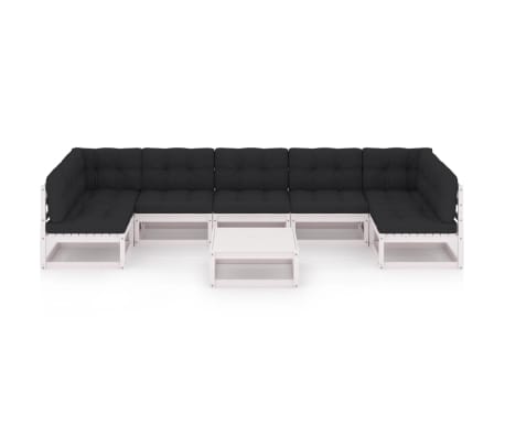 vidaXL Set mobilier grădină cu perne, 8 piese, alb, lemn masiv de pin