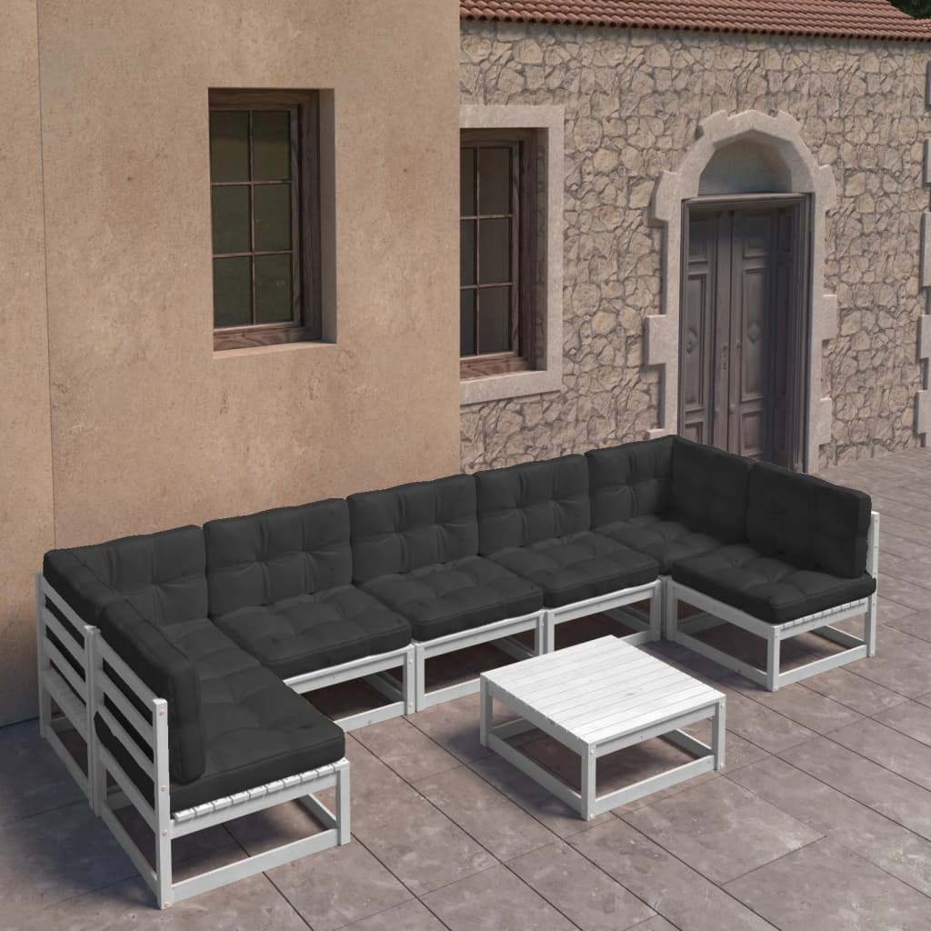 vidaXL 8-tlg. Garten-Lounge-Set mit Kissen Weiß Massivholz Kiefer