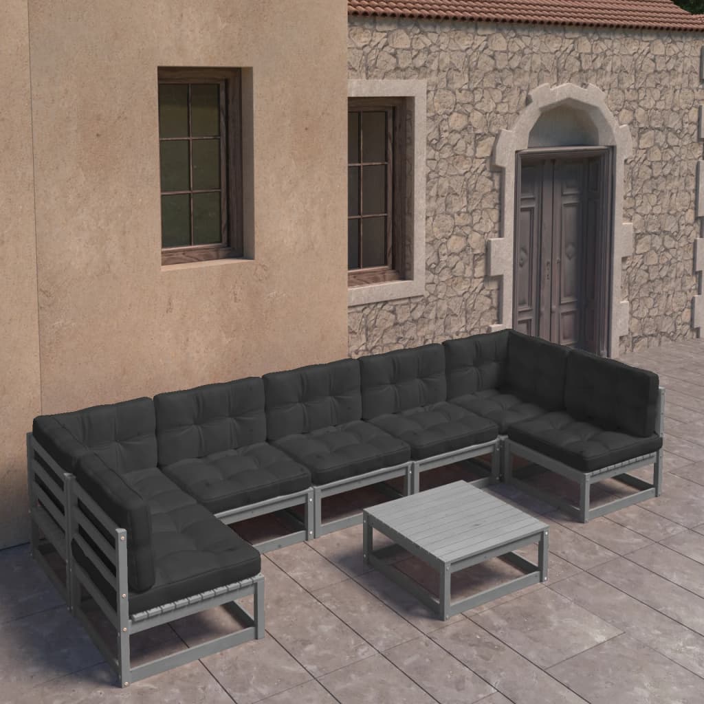 vidaXL 8-tlg. Garten-Lounge-Set mit Kissen Grau Massivholz Kiefer