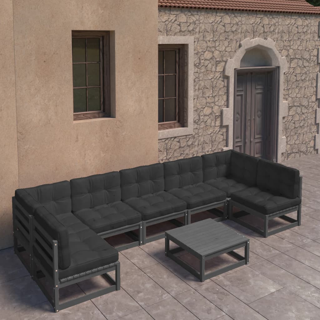 vidaXL 8-tlg. Garten-Lounge-Set mit Kissen Schwarz Massivholz Kiefer